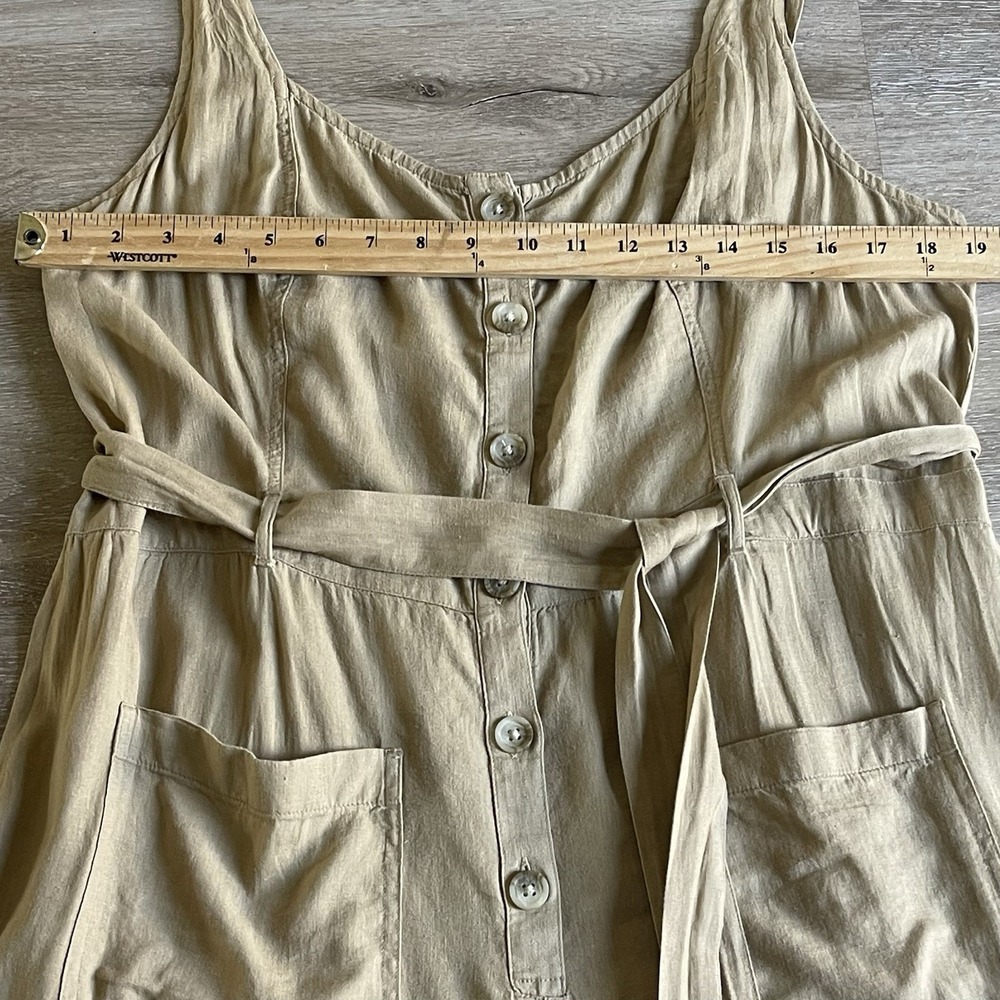 American Eagle Linen Blend Jumpsuit XL Tan Tie Waist Pockets Cropped Buttons NWT - Picture 5 of 11